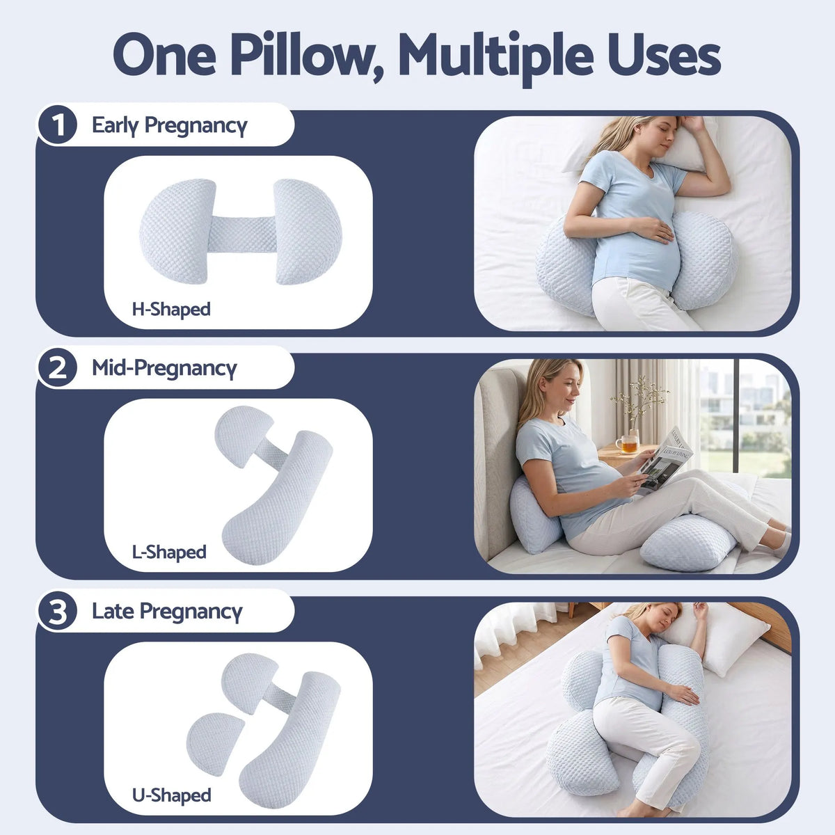Giselle Bedding Cooling Pregnancy Pillow Adjustable Maternity Pillow for Sleeping, Body Pillows for Adults Support Back, Belly, and Hips, Blue 37x87 cm - Image 5