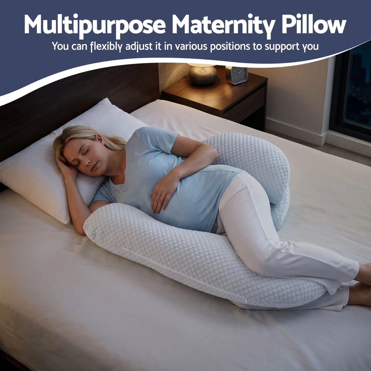 Giselle Bedding Cooling Pregnancy Pillow Adjustable Maternity Pillow for Sleeping, Body Pillows for Adults Support Back, Belly, and Hips, Blue 37x87 cm - Image 6