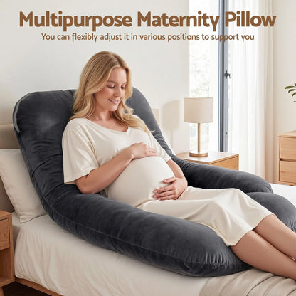 Giselle Bedding Pregnancy Pillow G-Shaped Full Body Pillow for Back and Belly Support Maternity Pillow with Removable Cover, Dark Grey 135x70 cm - Image 2