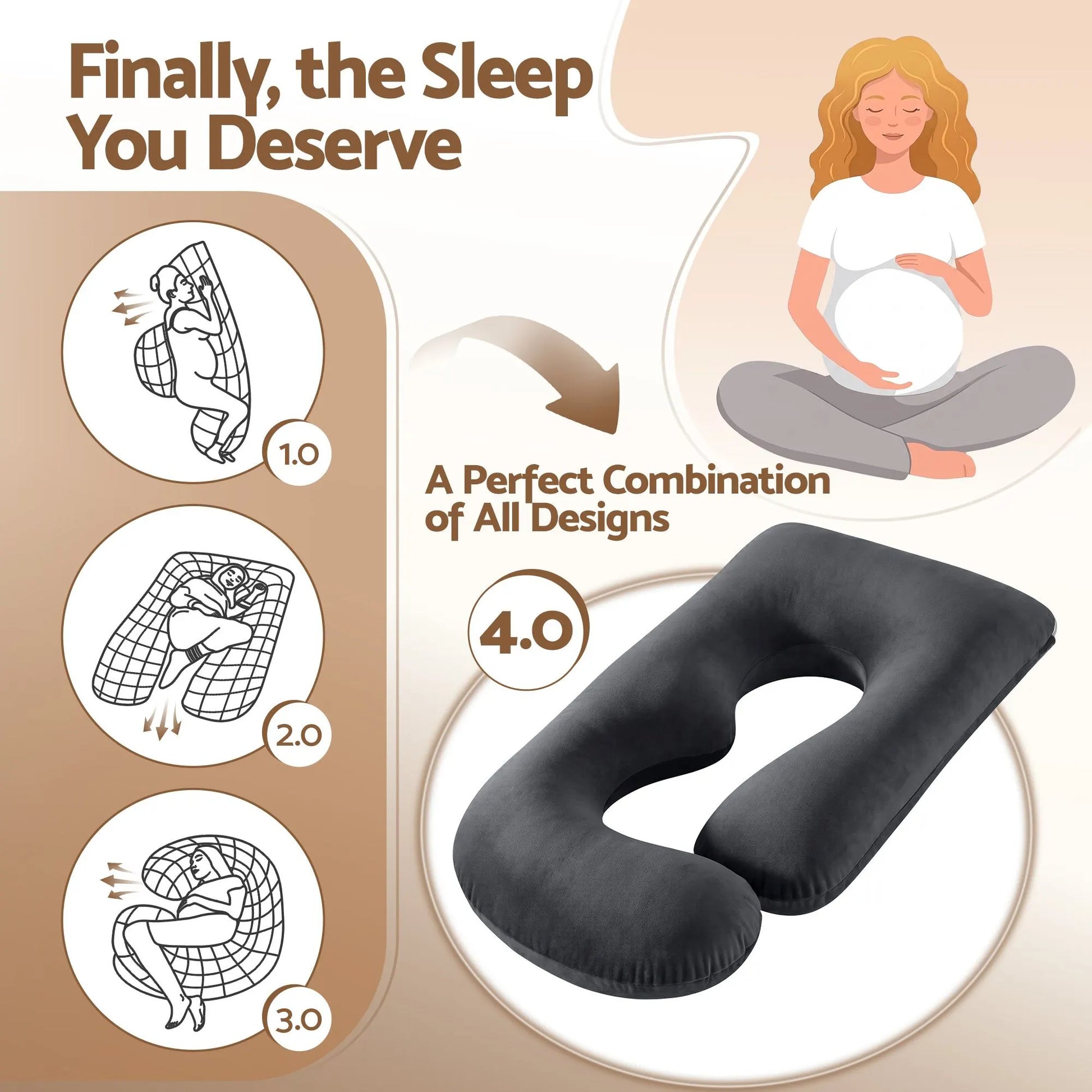 Giselle Bedding Pregnancy Pillow G-Shaped Full Body Pillow for Back and Belly Support Maternity Pillow with Removable Cover, Dark Grey 135x70 cm - Image 5
