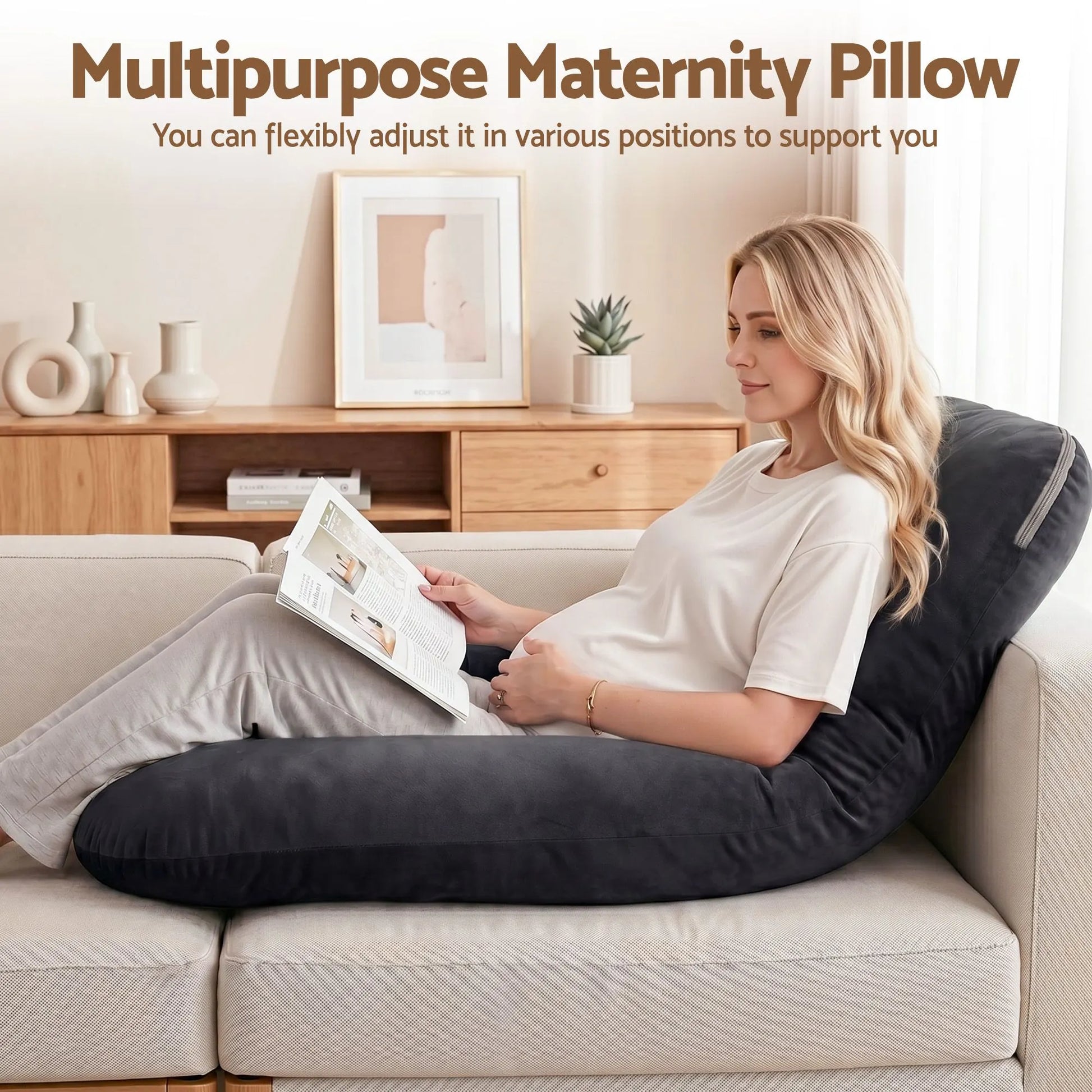 Giselle Bedding Pregnancy Pillow G-Shaped Full Body Pillow for Back and Belly Support Maternity Pillow with Removable Cover, Dark Grey 135x70 cm - Image 6