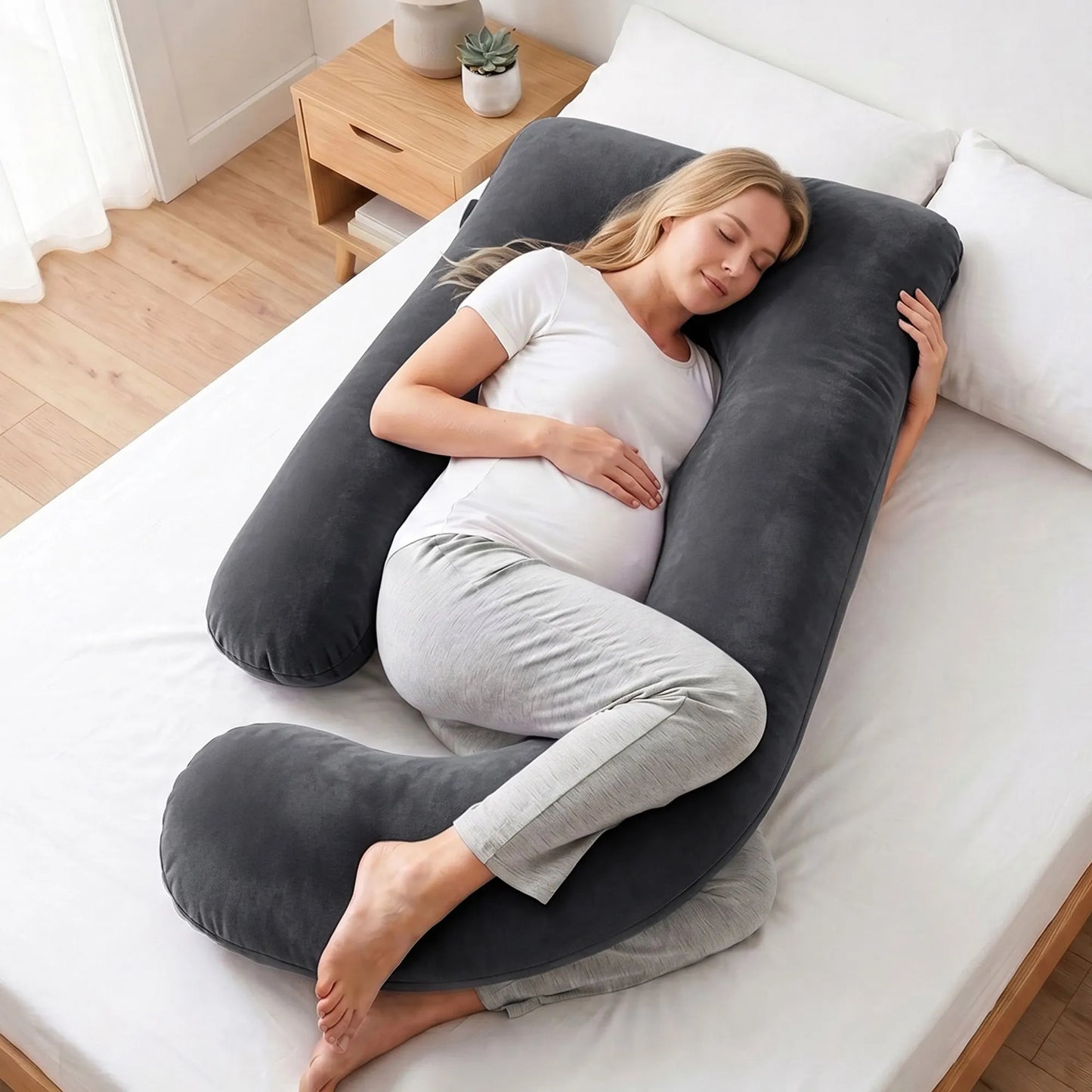 Giselle Bedding Pregnancy Pillow G-Shaped Full Body Pillow for Back and Belly Support Maternity Pillow with Removable Cover, Dark Grey 135x70 cm - Image 7
