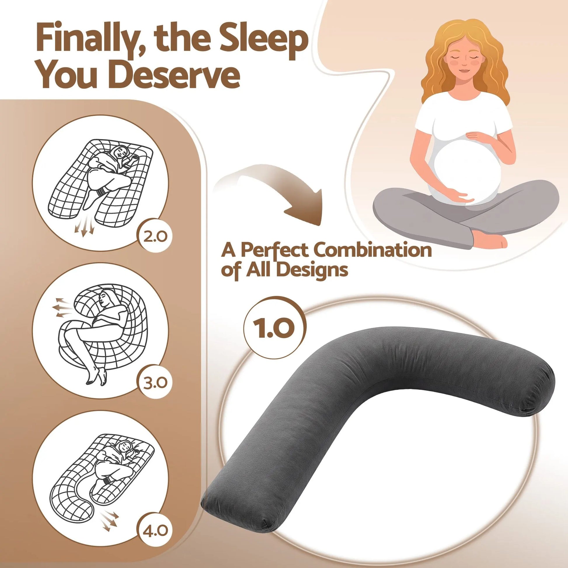 Giselle Bedding Pregnancy Pillow for Side Sleeping L-Shaped Maternity Body Pillow for Women 100% Cotton Jersey Cover for Head Neck Belly Support, 63x115 cm Grey - Image 5