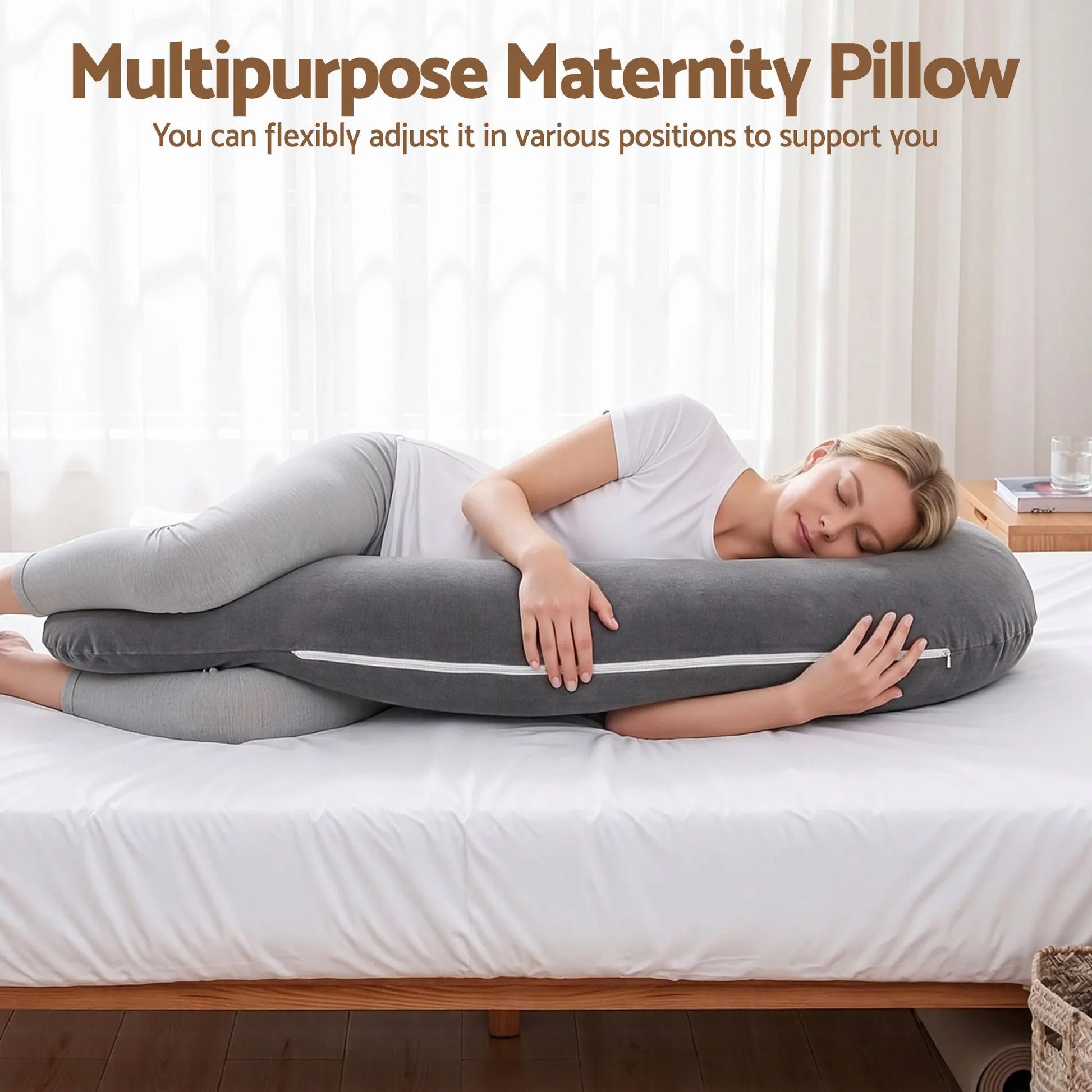 Giselle Bedding Pregnancy Pillow for Side Sleeping L-Shaped Maternity Body Pillow for Women 100% Cotton Jersey Cover for Head Neck Belly Support, 63x115 cm Grey - Image 6