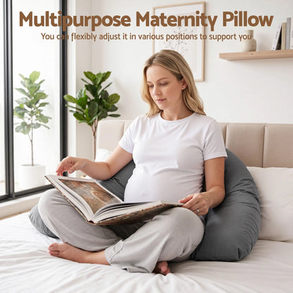 Giselle Bedding Pregnancy Pillow for Side Sleeping L-Shaped Maternity Body Pillow for Women 100% Cotton Jersey Cover for Head Neck Belly Support, 63x115 cm Grey - Image 7