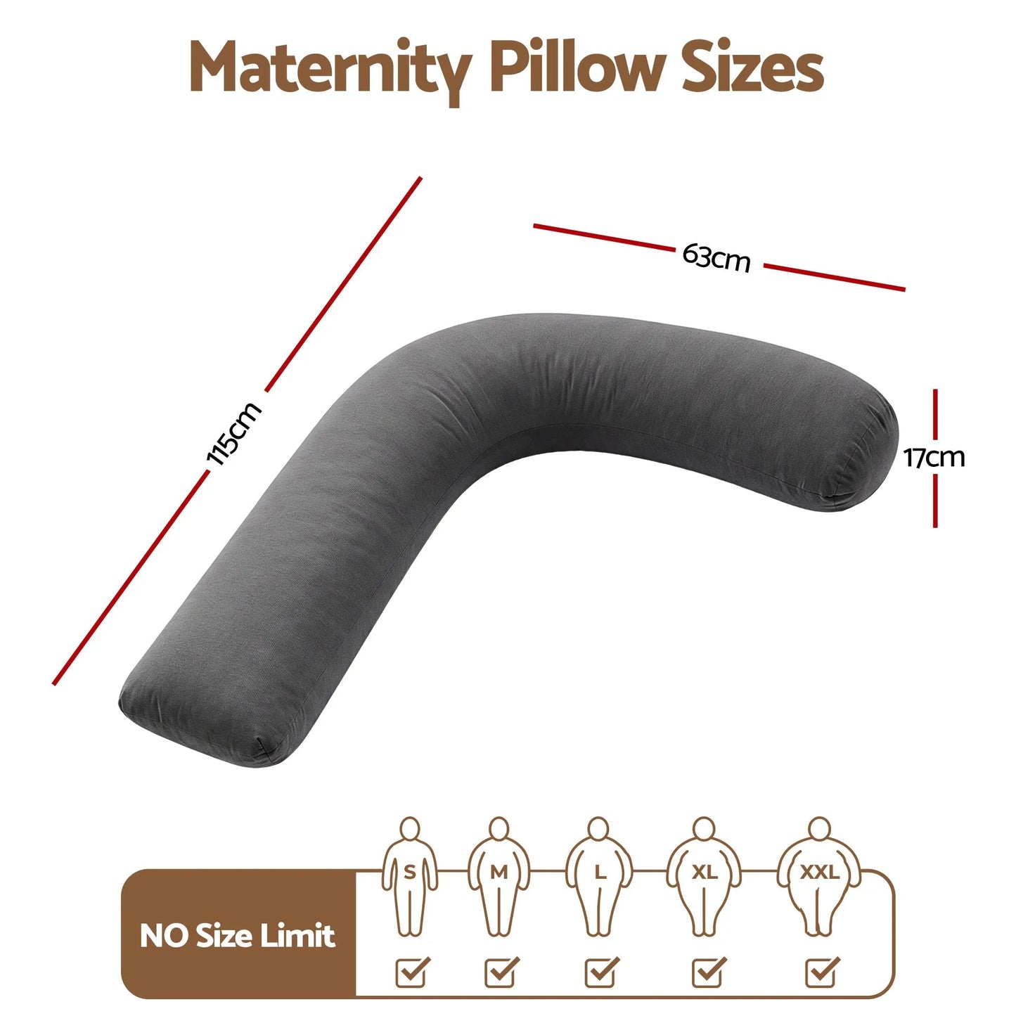 Giselle Bedding Pregnancy Pillow for Side Sleeping L-Shaped Maternity Body Pillow for Women 100% Cotton Jersey Cover for Head Neck Belly Support, 63x115 cm Grey - Image 9