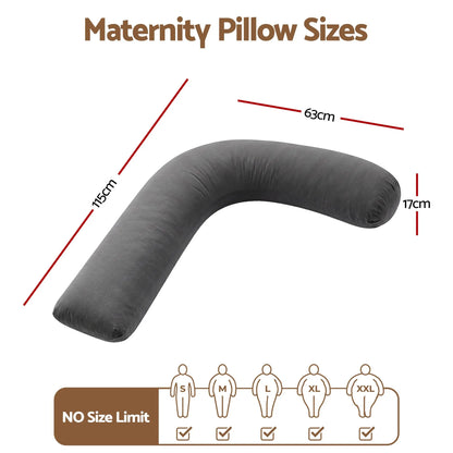 Giselle Bedding Pregnancy Pillow for Side Sleeping L-Shaped Maternity Body Pillow for Women 100% Cotton Jersey Cover for Head Neck Belly Support, 63x115 cm Grey - Image 9