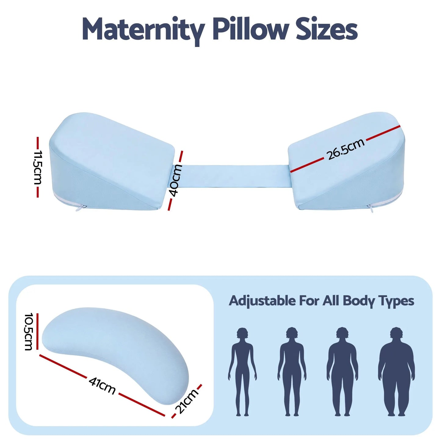 Giselle Bedding Memory Foam Pregnancy Pillow Adjustable with Concave Curve Design, Support for Back, Belly, and Hips, Blue - Image 2
