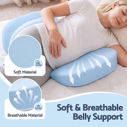 Giselle Bedding Memory Foam Pregnancy Pillow Adjustable with Concave Curve Design, Support for Back, Belly, and Hips, Blue - Image 4