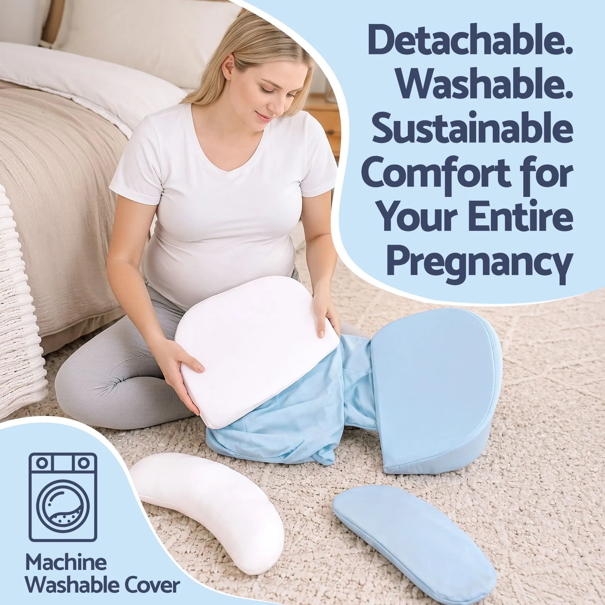 Giselle Bedding Memory Foam Pregnancy Pillow Adjustable with Concave Curve Design, Support for Back, Belly, and Hips, Blue - Image 6