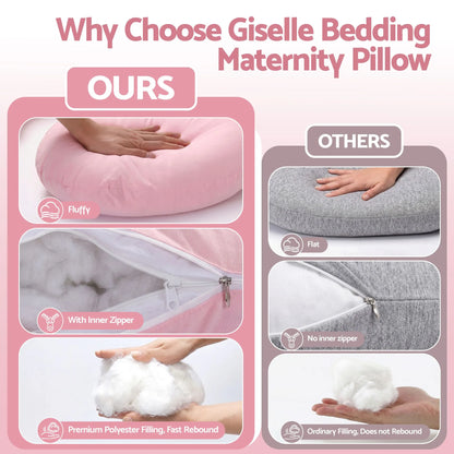 Giselle Bedding Pregnancy Pillow U Shaped Full Body Pillow with 100% Cotton Jersey Cover Maternity Pillow for Sleeping Reading, Pink, 73x133cm - Image 3
