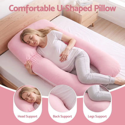 Giselle Bedding Pregnancy Pillow U Shaped Full Body Pillow with 100% Cotton Jersey Cover Maternity Pillow for Sleeping Reading, Pink, 73x133cm - Image 4