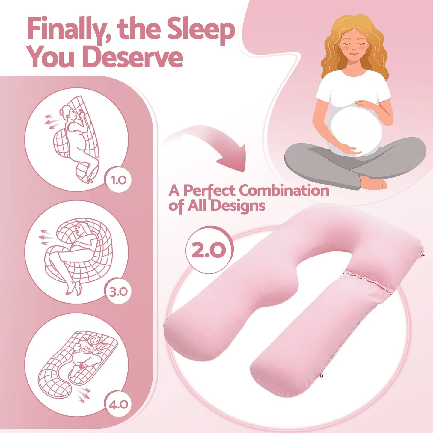 Giselle Bedding Pregnancy Pillow U Shaped Full Body Pillow with 100% Cotton Jersey Cover Maternity Pillow for Sleeping Reading, Pink, 73x133cm - Image 5