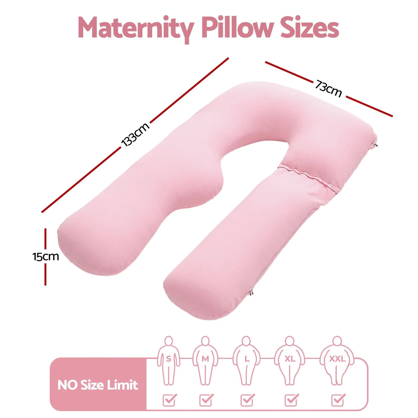 Giselle Bedding Pregnancy Pillow U Shaped Full Body Pillow with 100% Cotton Jersey Cover Maternity Pillow for Sleeping Reading, Pink, 73x133cm - Image 9