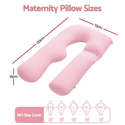 Giselle Bedding Pregnancy Pillow U Shaped Full Body Pillow with 100% Cotton Jersey Cover Maternity Pillow for Sleeping Reading, Pink, 73x133cm - Image 9