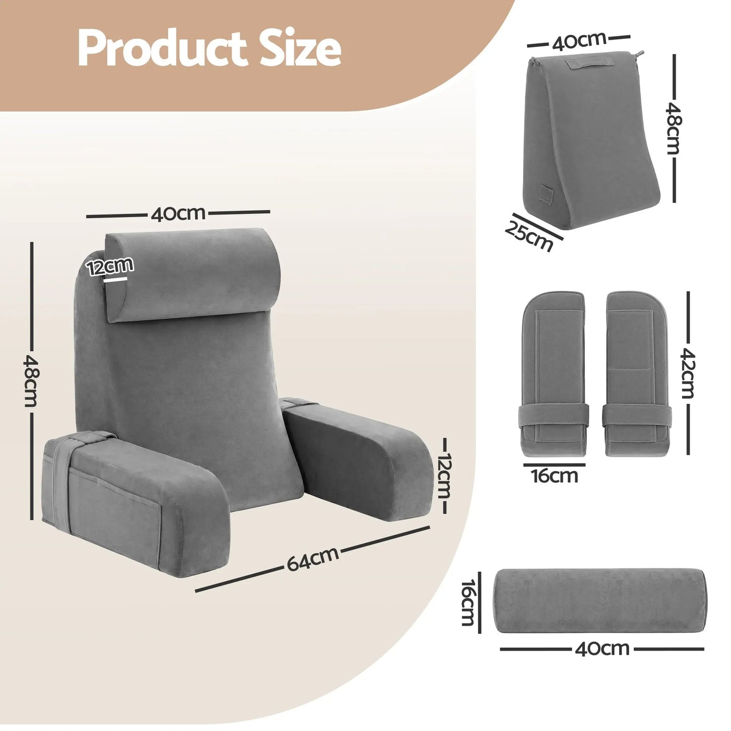 Giselle Reading Pillow For Bed With Non-Sag Solid Memory Foam, Back Pillow For Bed Sitting Up Gaming, Adjustable Neck Roll Detachable Arms And 210gsm Velvet Washable Cover - Image 2