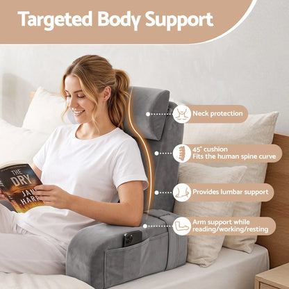 Giselle Reading Pillow For Bed With Non-Sag Solid Memory Foam, Back Pillow For Bed Sitting Up Gaming, Adjustable Neck Roll Detachable Arms And 210gsm Velvet Washable Cover - Image 3