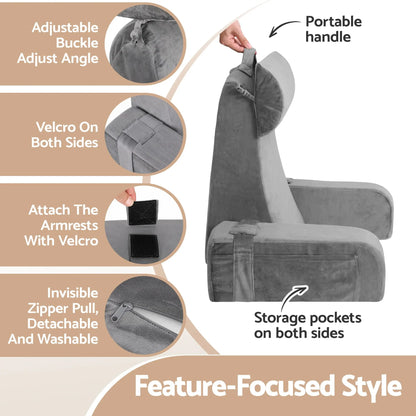 Giselle Reading Pillow For Bed With Non-Sag Solid Memory Foam, Back Pillow For Bed Sitting Up Gaming, Adjustable Neck Roll Detachable Arms And 210gsm Velvet Washable Cover - Image 4