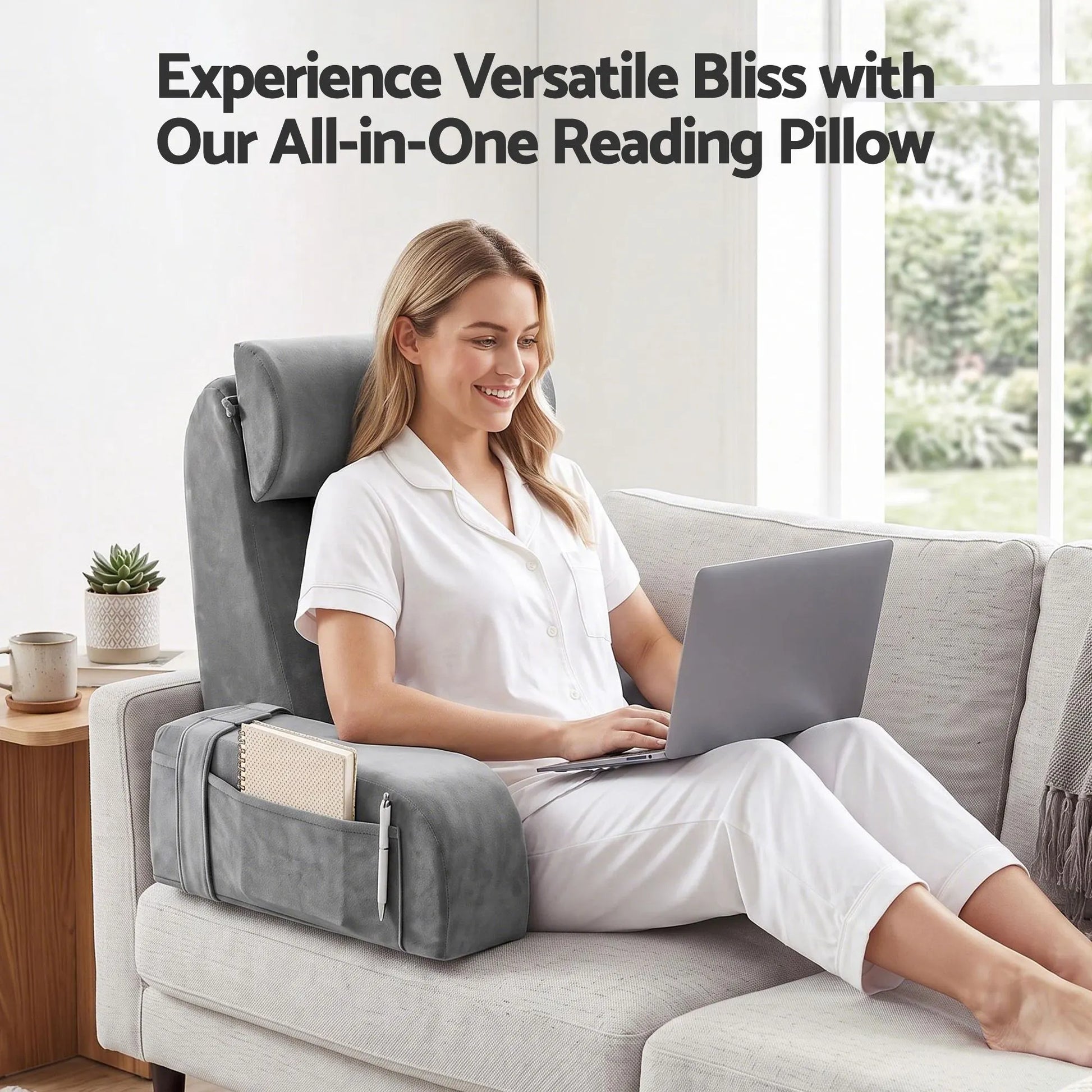 Giselle Reading Pillow For Bed With Non-Sag Solid Memory Foam, Back Pillow For Bed Sitting Up Gaming, Adjustable Neck Roll Detachable Arms And 210gsm Velvet Washable Cover - Image 7