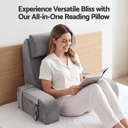 Giselle Reading Pillow For Bed With Non-Sag Solid Memory Foam, Back Pillow For Bed Sitting Up Gaming, Adjustable Neck Roll Detachable Arms And 210gsm Velvet Washable Cover - Image 8