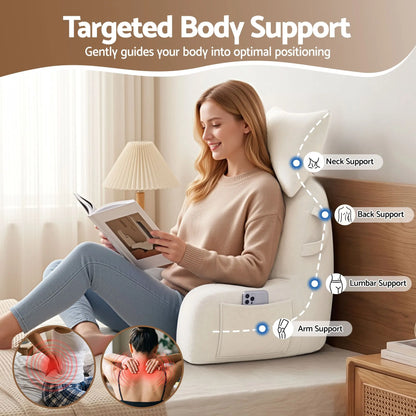 Giselle Bedding Reading Pillow with Detachable Neck Roll & Armrests Sit Up Pillow for Bed Back Support Pillow for Watching TV & Gaming Beige - Image 2