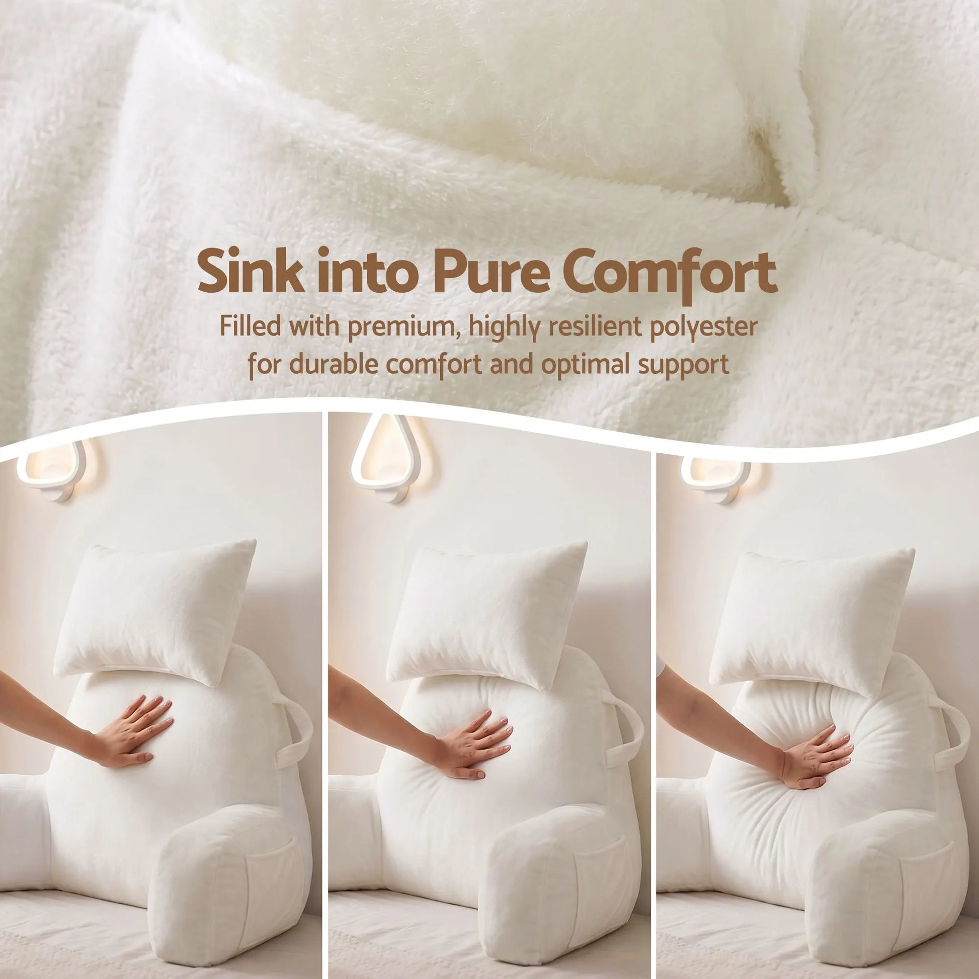 Giselle Bedding Reading Pillow with Detachable Neck Roll & Armrests Sit Up Pillow for Bed Back Support Pillow for Watching TV & Gaming Beige - Image 4