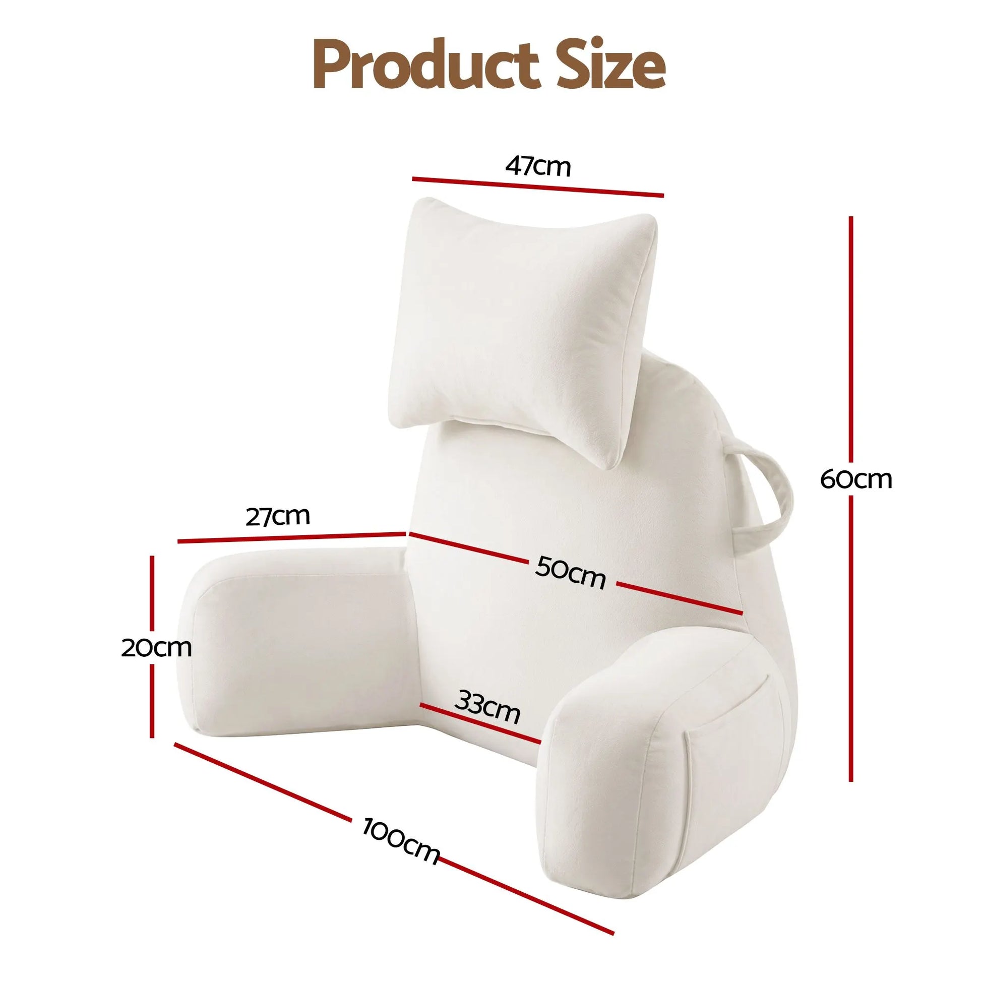 Giselle Bedding Reading Pillow with Detachable Neck Roll & Armrests Sit Up Pillow for Bed Back Support Pillow for Watching TV & Gaming Beige - Image 9