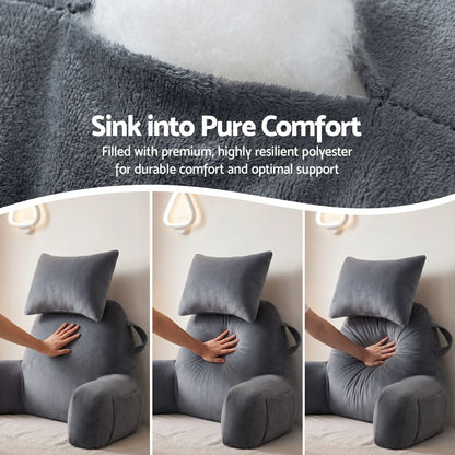 Giselle Bedding Reading Pillow with Detachable Neck Roll & Armrests Sit Up Pillow for Bed Back Support Pillow for Watching TV & Gaming Gray - Image 4
