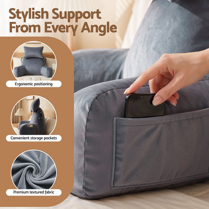 Giselle Bedding Reading Pillow with Detachable Neck Roll & Armrests Sit Up Pillow for Bed Back Support Pillow for Watching TV & Gaming Gray - Image 5