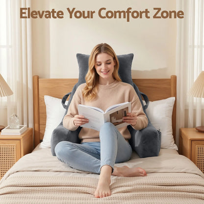 Giselle Bedding Reading Pillow with Detachable Neck Roll & Armrests Sit Up Pillow for Bed Back Support Pillow for Watching TV & Gaming Gray - Image 6