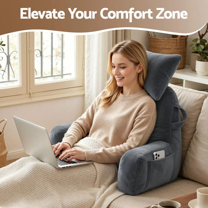 Giselle Bedding Reading Pillow with Detachable Neck Roll & Armrests Sit Up Pillow for Bed Back Support Pillow for Watching TV & Gaming Gray - Image 7