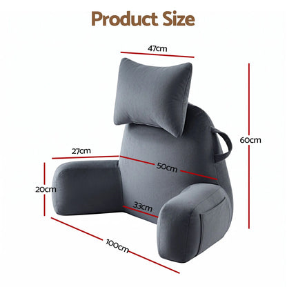 Giselle Bedding Reading Pillow with Detachable Neck Roll & Armrests Sit Up Pillow for Bed Back Support Pillow for Watching TV & Gaming Gray - Image 9