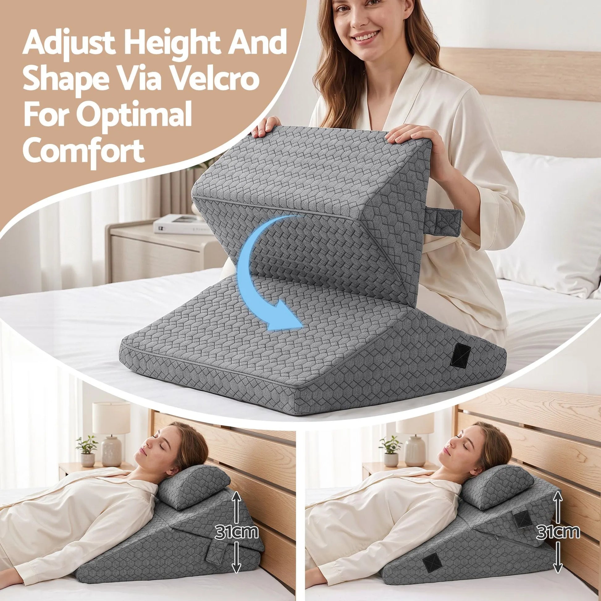 Giselle Bed Wedge Pillow for Headboard, Egg Gel Solves Night Sweats, Triangle Pillow for Reading & Sleeping, Adjustable Back & Neck Support, 30D Foam - Image 5