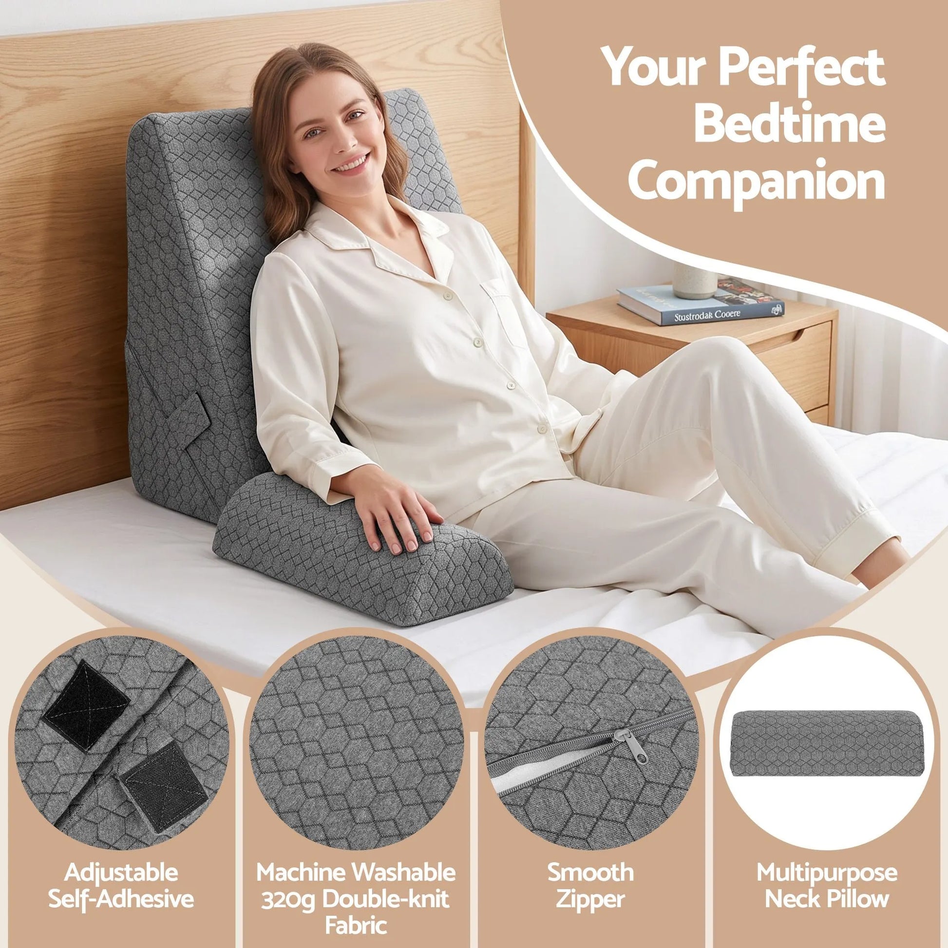 Giselle Bed Wedge Pillow for Headboard, Egg Gel Solves Night Sweats, Triangle Pillow for Reading & Sleeping, Adjustable Back & Neck Support, 30D Foam - Image 7