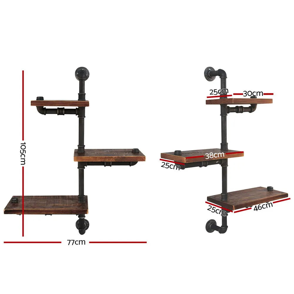 Artiss Floating DIY Pipe Shelf 3 Tiers - IVAN - Image 2