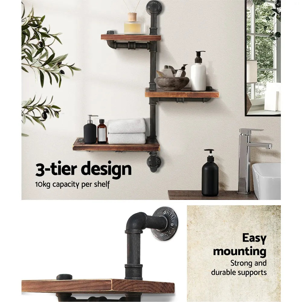 Artiss Floating DIY Pipe Shelf 3 Tiers - IVAN - Image 6