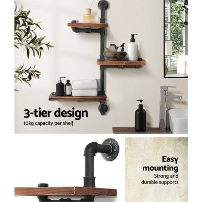 Artiss Floating DIY Pipe Shelf 3 Tiers - IVAN - Image 6