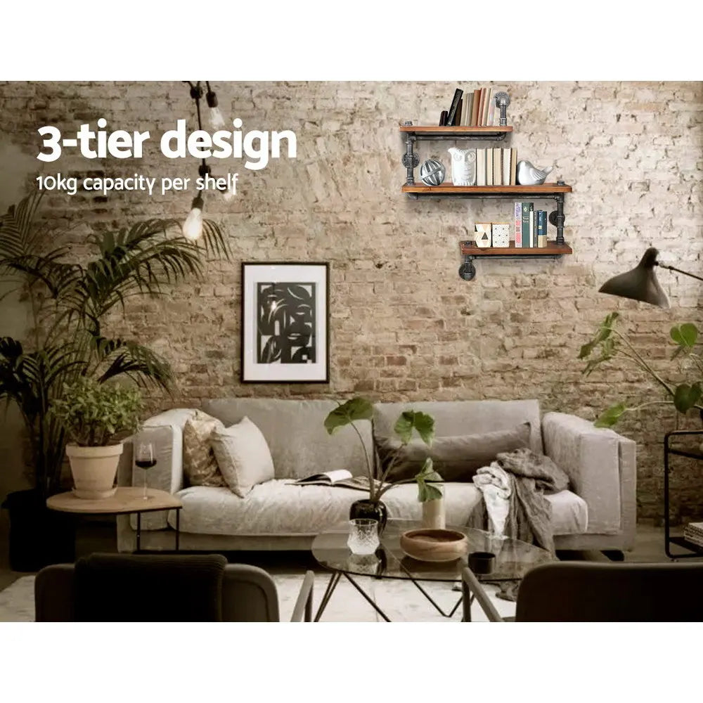 Artiss Floating DIY Pipe Shelf 3 Tiers - IONA - Image 5