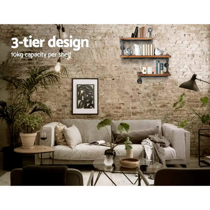 Artiss Floating DIY Pipe Shelf 3 Tiers - IONA - Image 5
