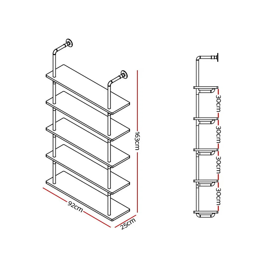 Artiss Floating DIY Pipe Shelf 5 Tiers - ISSA - Image 2