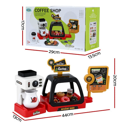 Keezi Kids Pretend Role Play Toy Coffee Shop with Coffee Maker Machine Play Money Food Tea Party Set - Image 3