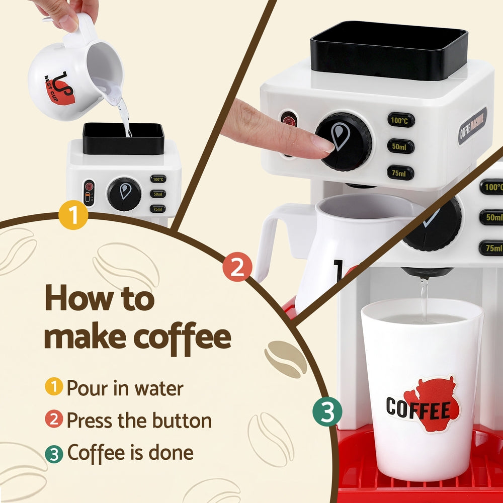 Keezi Kids Pretend Role Play Toy Coffee Shop with Coffee Maker Machine Play Money Food Tea Party Set - Image 6