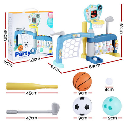Keezi Kids Basketball Hoop Stand Bowling Baseball Golf Game Sports Toys Set Blue - Image 2