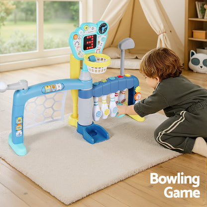 Keezi Kids Basketball Hoop Stand Bowling Baseball Golf Game Sports Toys Set Blue - Image 5