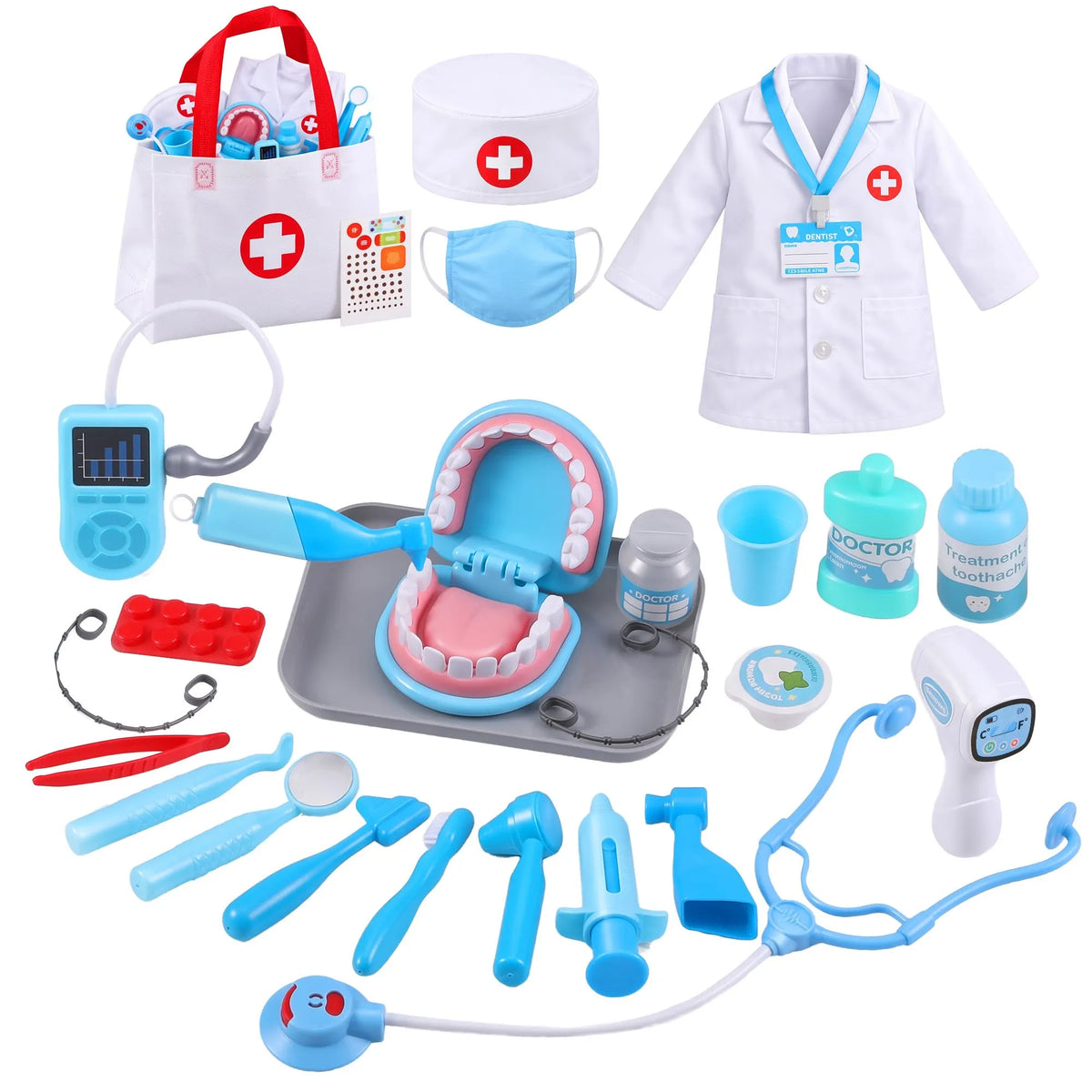 Keezi Kids Doctor Play Set Pretend Dentist Play Set Toy Medical Kits 30PCS - Image 2