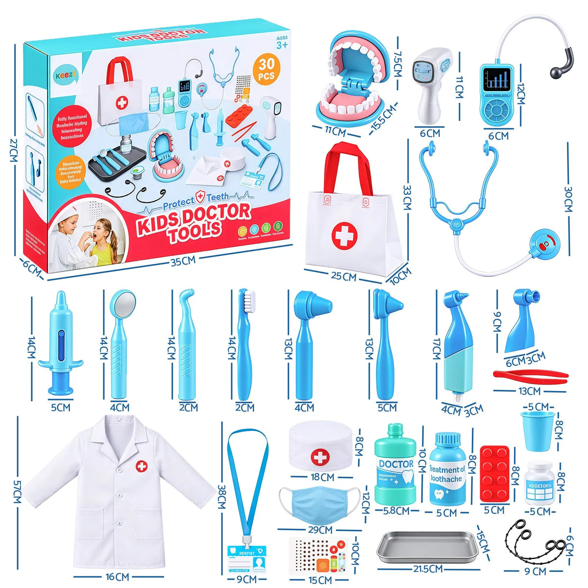 Keezi Kids Doctor Play Set Pretend Dentist Play Set Toy Medical Kits 30PCS - Image 3