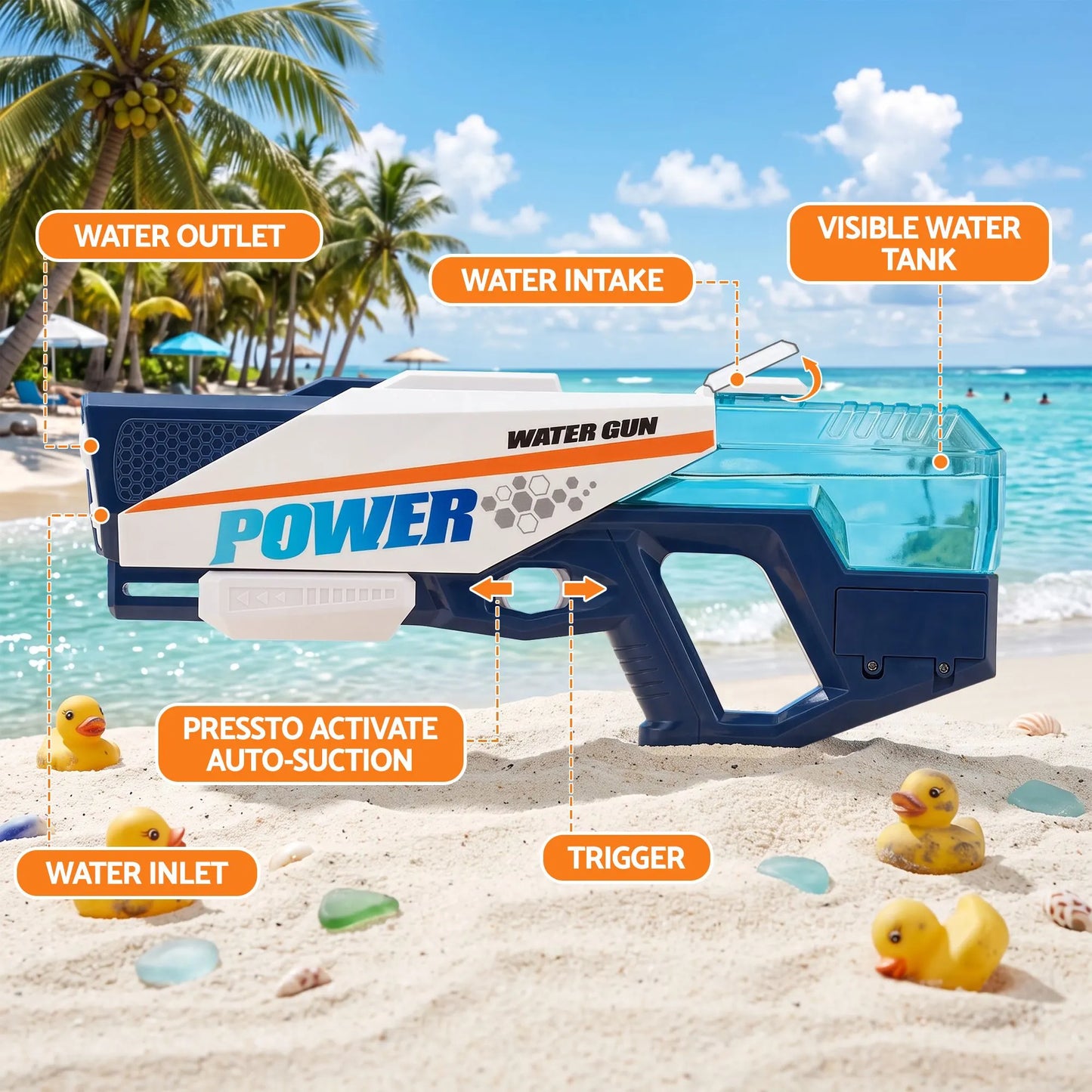 Keezi Kids Water Gun 600cc Water Blaster Toy for Pool Beach Play Blue - Image 4