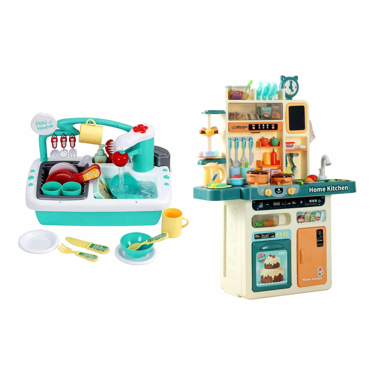Keezi 2 Piece Kids Pretend Kitchen and Washing Playset Sink Toys  - Image 3