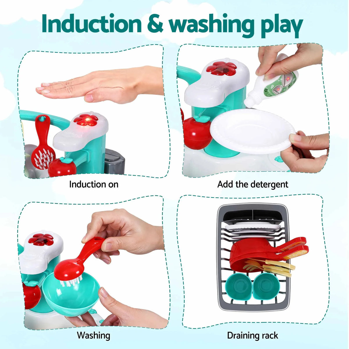 Keezi 2 Piece Kids Pretend Kitchen and Washing Playset Sink Toys  - Image 6