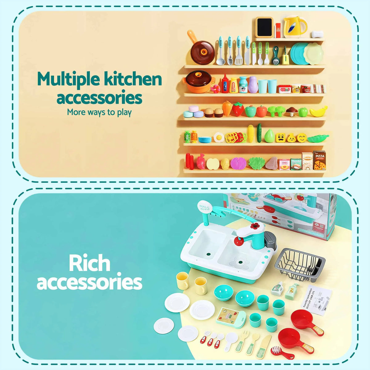 Keezi 2 Piece Kids Pretend Kitchen and Washing Playset Sink Toys  - Image 8